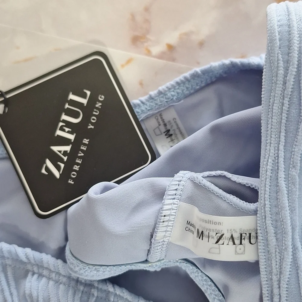 Zaful Light Blue Textured Bikini Set